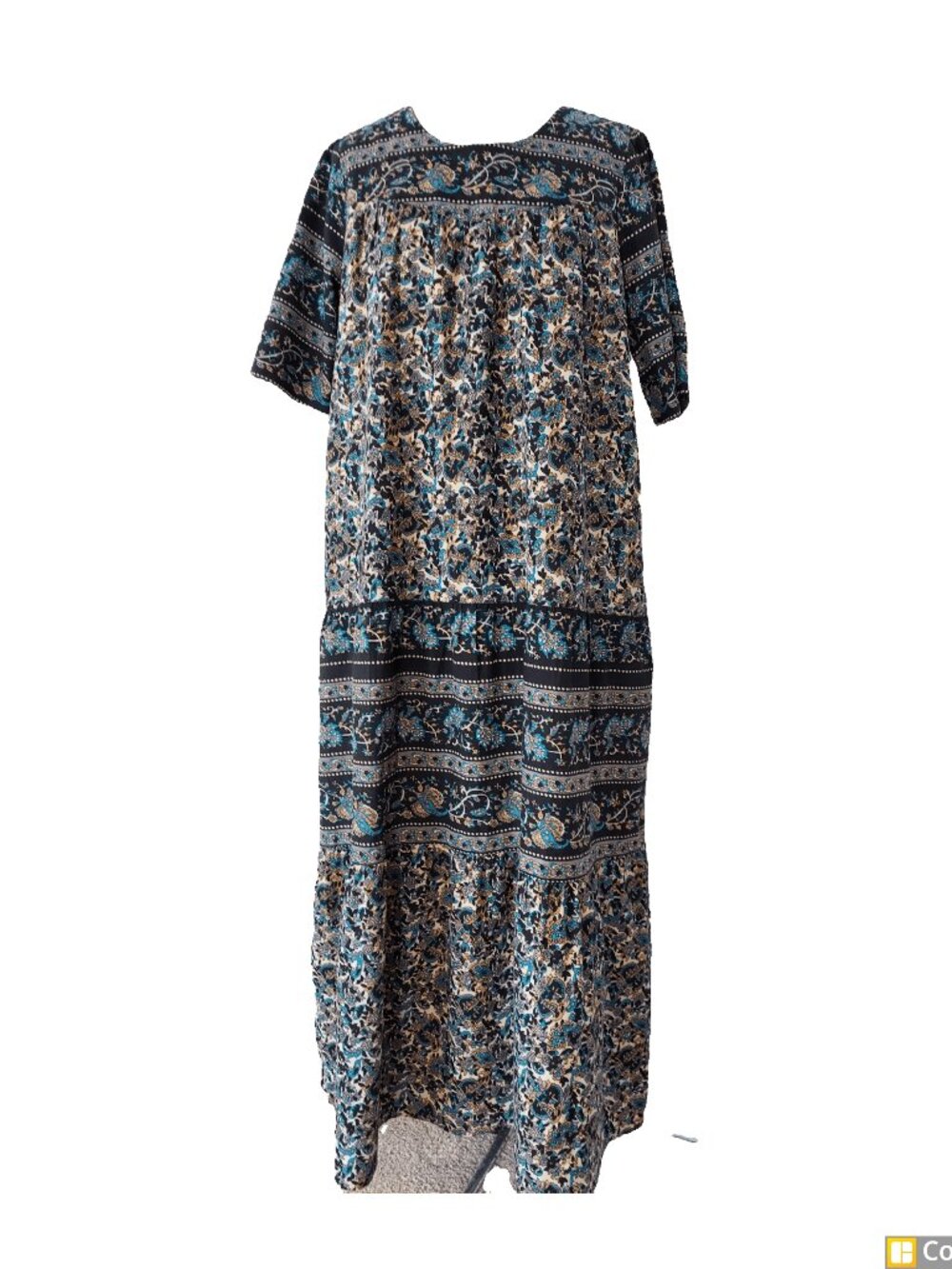 La Cera Vintage Boho Indian tapestry tiered pocketed dress SZ M 100% Cotton